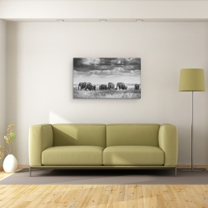Tablou canvas - Familia Elefantilor, Salbatic, Kenya, Alb-Negru, Safari, 50 x 80 cm - Img 2