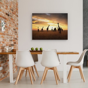 Tablou canvas - Familie, Girafa, Girafe, Apus De Soare, Peisaj, Salbatic, 50 x 70 cm - Img 4