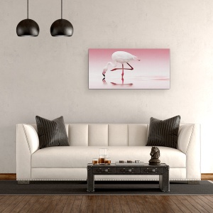 Tablou Canvas - Flamingo, Pasare, Roz, Apa, Oglinda, Romantism, 50 x 100 cm - Img 2