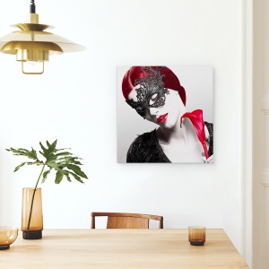 Tablou canvas - Floare Si Sange, Portret, Par Rosu, Buze, Gura, 90 x 90 cm - Img 4