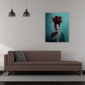 Tablou canvas - Floare, Trandafir, Floare, Palarie, Portret, Mana, 60 x 75 cm - Img 2