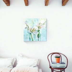 tablou decorativ floral cu crini pe canvas 60x60 cm