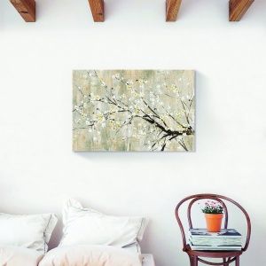 Tablou decorativ floral cu flori de cireș pe canvas alb 60x90 cm