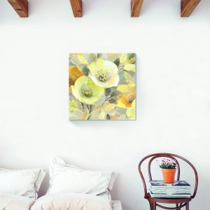 Tablou decorativ canvas floral frunze alb-galben 60x60 cm