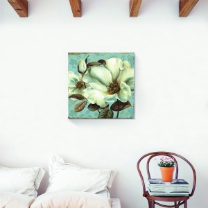 Tablou decorativ vintage floral pe canvas cu bujori 60x60 cm