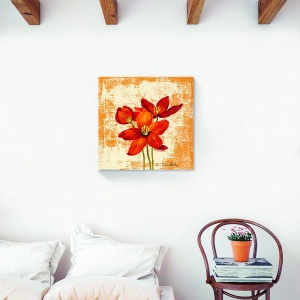 Tablou decorativ floral vintage canvas portocaliu 60x60 cm