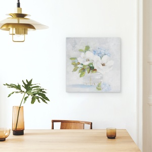 Tablou canvas - Flori, Alb, Albastru, Opalescent, Pictura, 60 x 60 cm - Img 4