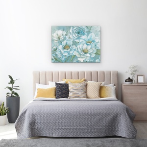 Tablou canvas - Flori Albe, Albastru, Pictura, 50 x 70 cm - Img 3