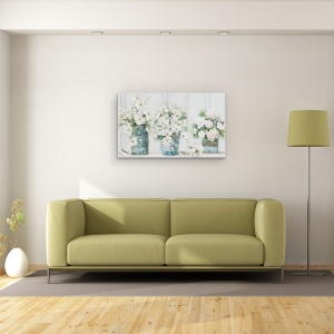 Tablou canvas - Flori Albe, Buchet, Vaze, Pictura, 50 x 80 cm - Img 2