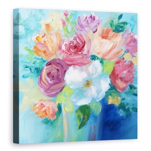 Tablou canvas - Flori, Buchet Colorat De Flori, Vaza, Pictura, 60 x 60 cm