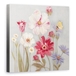 Tablou canvas - Flori Colorate, Rosu, Alb, Roz, Albastru, Pictura, 60 x 60 cm