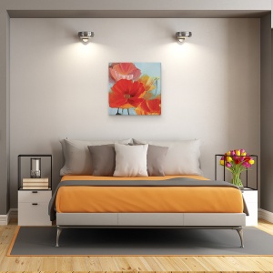 Tablou canvas - Flori, Flori, Maci, Rosu, Galben, Pictura, 60 x 60 cm - Img 3
