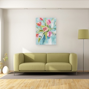 Tablou canvas - Flori, Lalele, Colorate, Vaza, Pictura Ii, 50 x 70 cm - Img 2