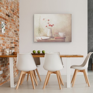 Tablou canvas - Florile Rosii, Natura Moarta, Flori, Floare, Buchet, Foarfece, 60 x 80 cm - Img 4