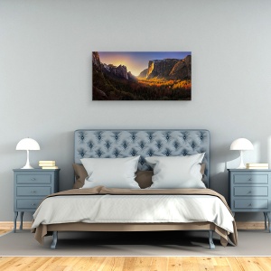 Tablou canvas - Foc De Lumina Peste Yosemite, Munti, Vale, Cascada, Apus De Soare, 50 x 100 cm - Img 3