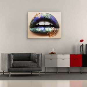Tablou Canvas - Frumusete Macro, Gura, Buze, Portret, Aur, Metal, 60 x 75 cm - Img 2