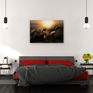 Tablou canvas - Galop De Dimineata, Soare, Cai, Animale, 60 x 90 cm - Img 3