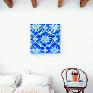 Tablou decorativ Ikat alb-albastru pe canvas 60x60 cm