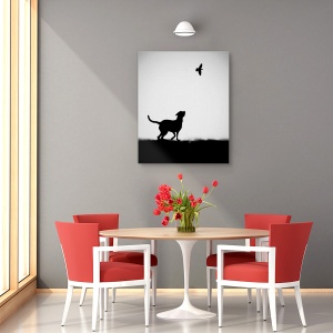 Tablou canvas - Indiciul, Alb-Negru, Grafic, Caine, Pasare, 40 x 50 cm - Img 4