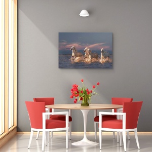 Tablou canvas decorativ cu cal din Camargue la apus