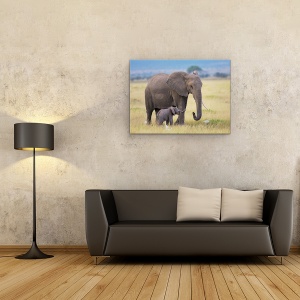 Tablou canvas - Invatare, Elefant, Africa, Copil, Familie, 75 x 100 cm - Img 2