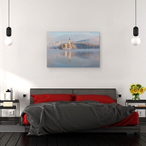 Tablou canvas - Lacul Bled, Rasarit De Soare, Zapada, Munte, Iarna, 40 x 60 cm - Img 3