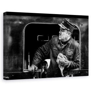 Tablou canvas - Locomotiva, Dirijor, Locomotiva, Motor, Alb-Negru, Sofer, 40 x 60 cm