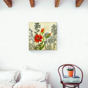 Tablou decorativ canvas floral roșu 60x60 cm