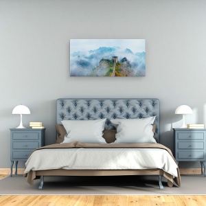 Tablou canvas - Mama Si Fiica Urcand Treptele De Pe Marele Zid, Ceata, Ploaie, Panorama, 50 x 100 cm - Img 3