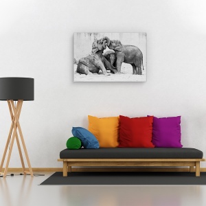 Tablou canvas - Menage a trois, Animal, Elefant, Zoo, Lupta, 60 x 90 cm - Img 2