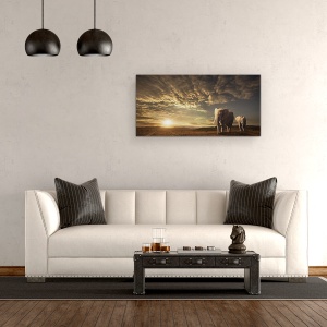 Tablou Canvas - Mersul Pe Jos in Savana, Elafanti, Africa, Safari, 50 x 100 cm - Img 2
