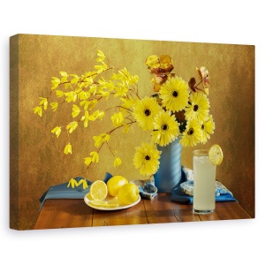Tablou canvas - Mijlocul verii, Natura moarta, Lamai, Limonada, Galben, 80 x 120 cm