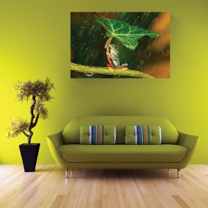 Tablou decorativ broască în ploaie pe canvas 60x90 cm