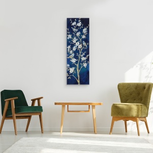 Tablou canvas - Natura, Copac, Flori, Pasari, Indigo, Pictura Ii, 30 x 90 cm - Img 2