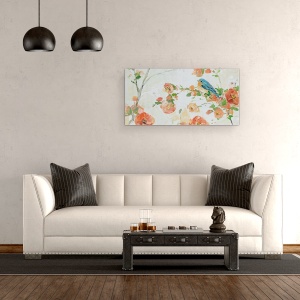 Tablou canvas - Natura, Floare, Ramura De Copac, Pasare, Pictura, 50 x 100 cm - Img 2