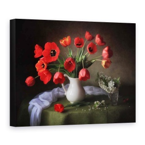 Tablou Canvas - Natura Moarta Colorata 2, Lalele, Vaza, Jar, 75 x 100 cm