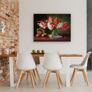Tablou Canvas - Natura Moarta Cu Gladioli si Piersici, 75 x 100 cm - Img 4