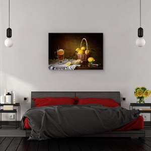 Tablou canvas - Natura moarta cu lamai, Natura moarta, Ceai, Cana, Sticla, 80 x 120 cm - Img 3