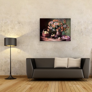 Tablou Canvas - Natura Moarta Cu Margarete si Mere, 60 x 80 cm - Img 2