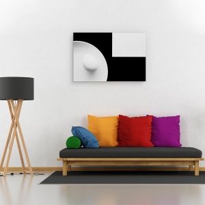Tablou canvas - Natura Moarta Cu Ou , Alb-Negru, Grafic, Farfurie, 80 x 120 cm - Img 2