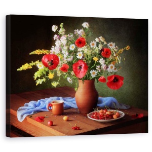 Tablou Canvas - Natura Moarta Cu Un Buchet De Flori De Lunca, 60 x 75 cm