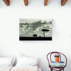 Tablou decorativ peisaj cu elefant pe canvas