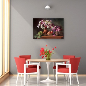 Tablou canvas decorativ natură statică cu flori de toamnă și struguri