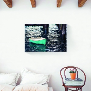 tablou decorativ nautic cu barcă pe lac pe canvas