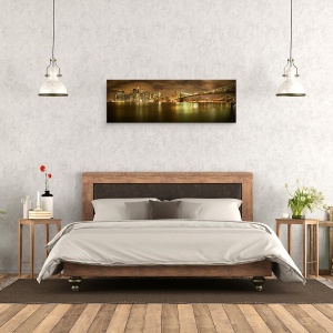 Tablou canvas - New York Skyline, Cer, Panorama, Oras, Noapte, Peisaj Urban, 30 x 90 cm - Img 3
