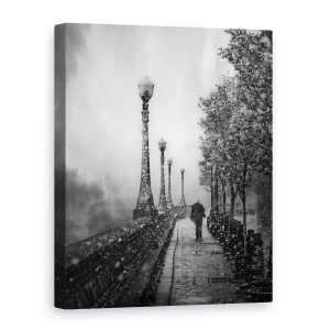 Tablou canvas - Ninsoare De Primavara, Zapada, Iarna, Strada, Om, Felinar, 60 x 80 cm
