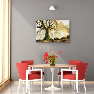 Tablou decorativ Noiembrie cu flori galbene și copac pe canvas 60x90 cm