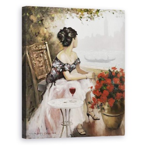 Tablou canvas - Oameni, Femeie, Oras, Peisaj, Rau, Flori, Pictura, 60 x 75 cm