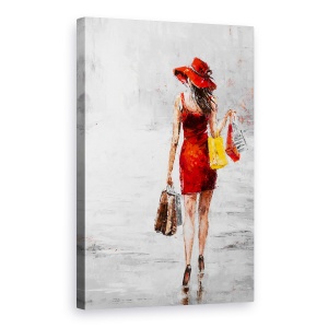 Tablou canvas - Oameni, Femeie, Rochie Rosie, Genti, Pictura, 60 x 90 cm