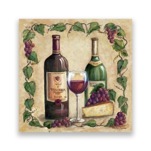 Tablou Canvas - Obiecte, Vin, Cascaval, Struguri, Toamna, 60 x 60 cm